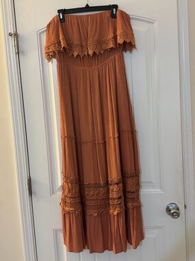Forever 21 Rust Strapless Crochet-Trim Maxi Dress Size 1X